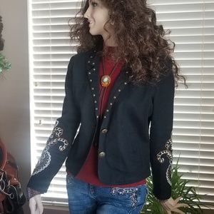 Cropped Western Blazer Jacket, Scrolly Embroidered